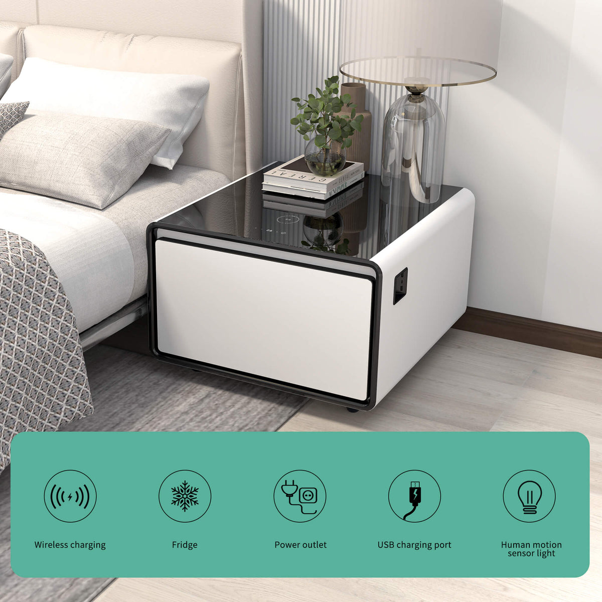 Table basse connectée BASETAB LT60 avec réfrigérateur et recharge sans fil