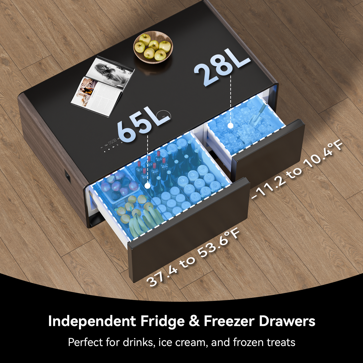 BASETAB LT90 FreezerX Smart Coffee Table with Fridge & Freezer