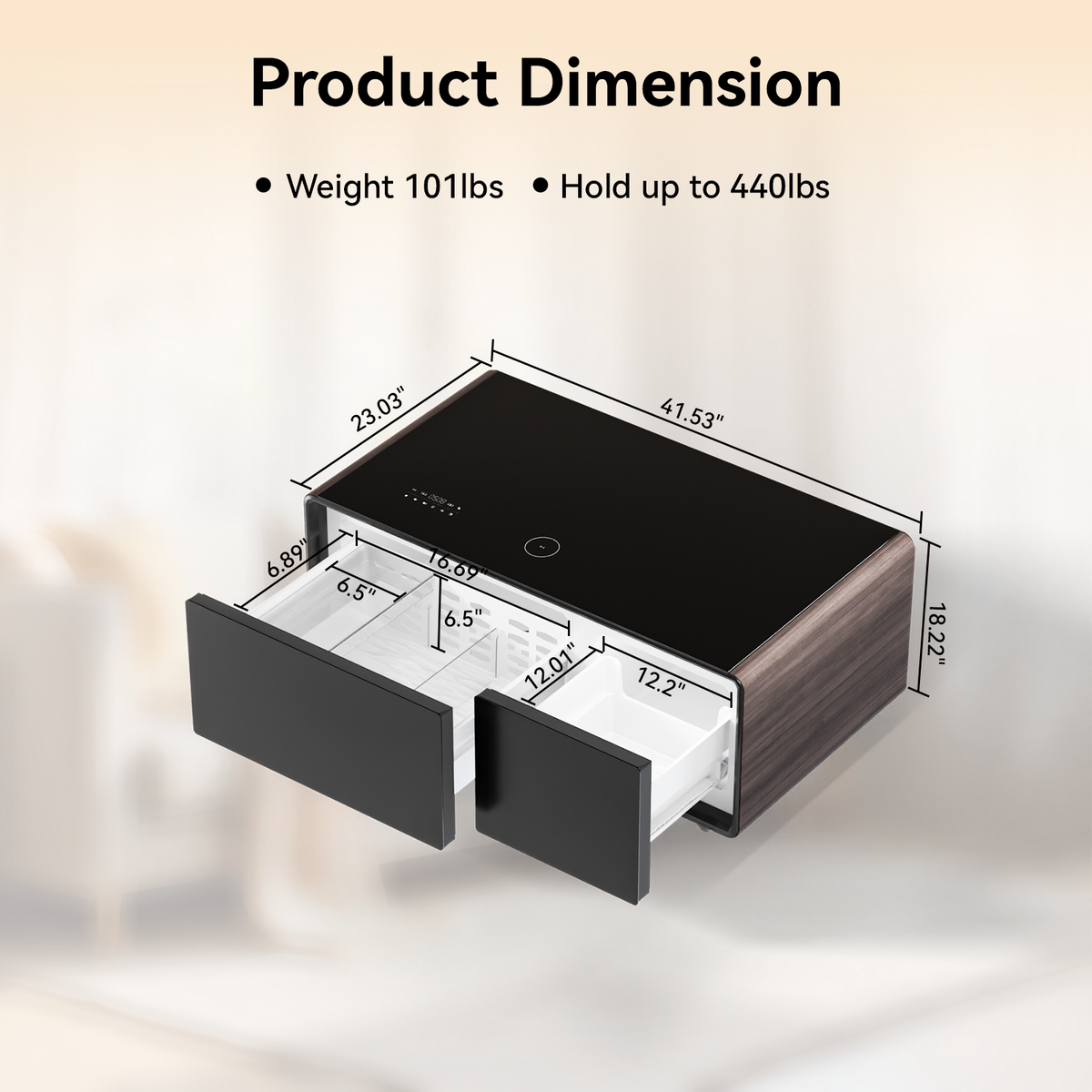BASETAB LT90 FreezerX Smart Coffee Table with Fridge & Freezer