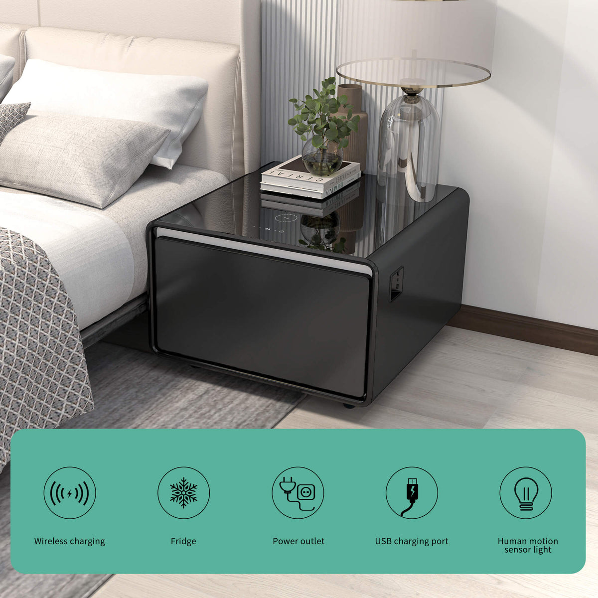 Table basse connectée BASETAB LT60 avec réfrigérateur et recharge sans fil